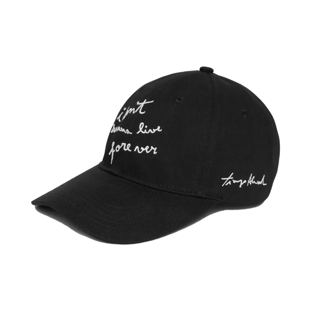 MSGM Gabardine Baseball Cap With I Don't Wanna Live Forever Quote "Black"
