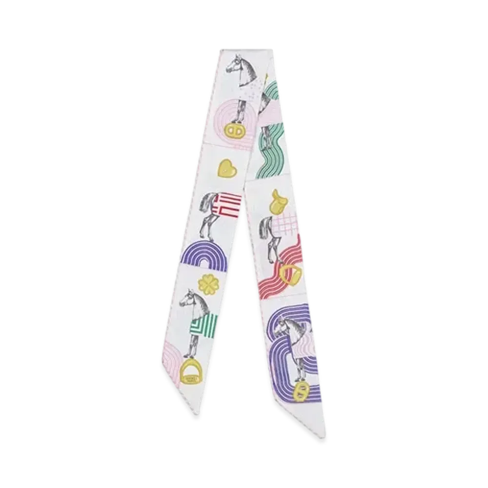 Hermes Garde-Robe Pop twilly "Blanc/Multicolore"