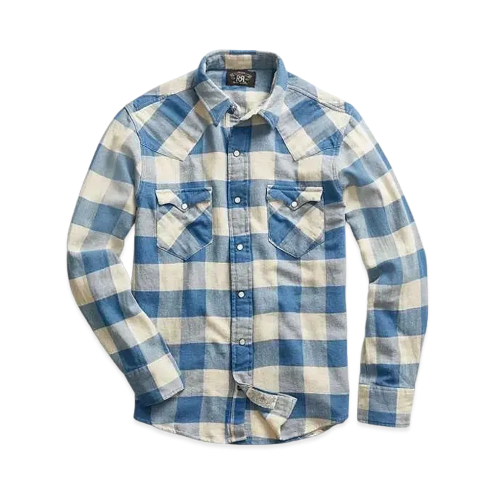 RRL Ralph Lauren Slim Plaid Twill Western Shirt "Navy"