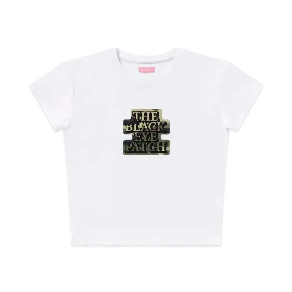 BlackEyePatch Women's Camouflage OG Label Baby Tee "White"