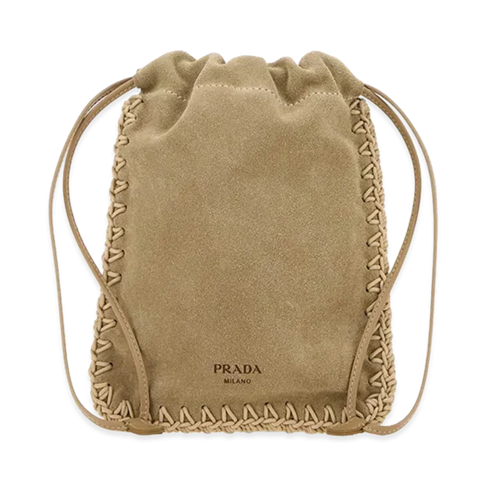 PRADA Wonen's Suede Phone Holder "Beige/Tan"