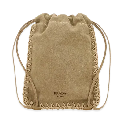 PRADA Wonen's Suede Phone Holder "Beige/Tan"