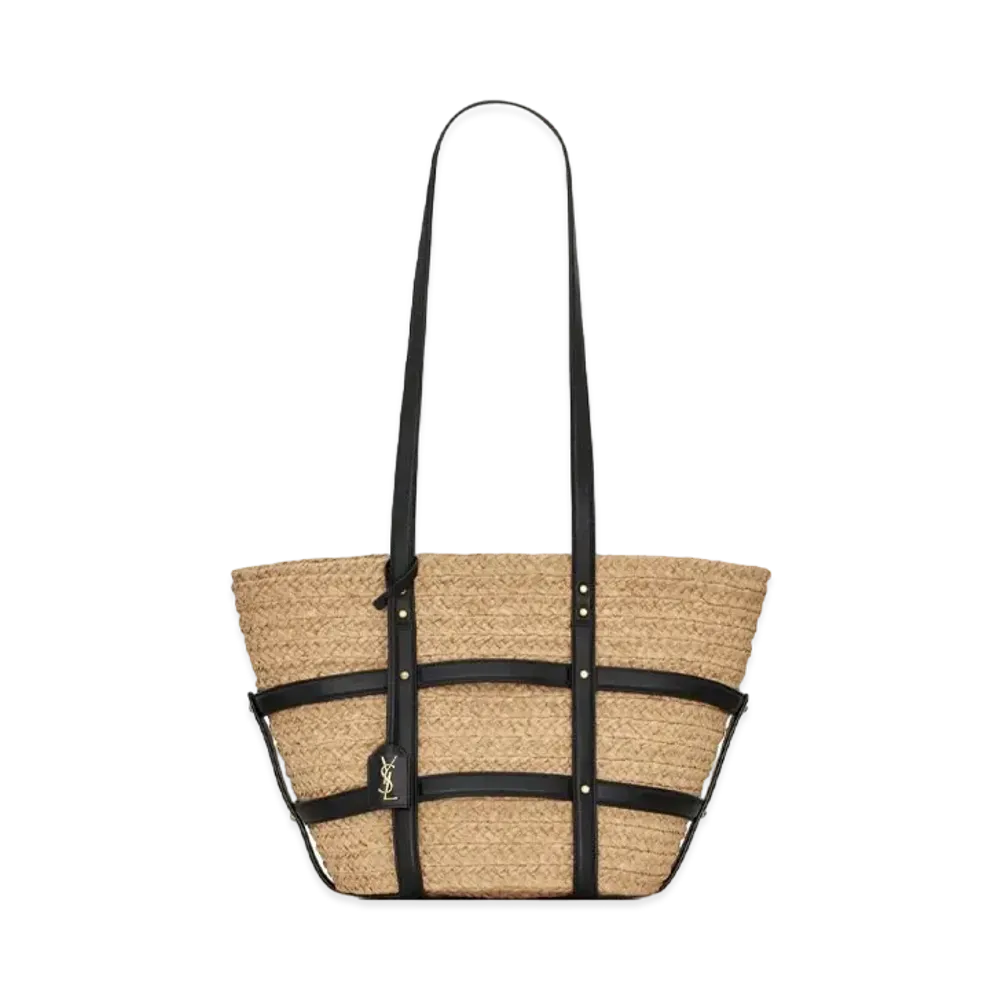 Saint Laurent Panier Medium Bag In Natural Raffia And Smooth Leather "Naturel"