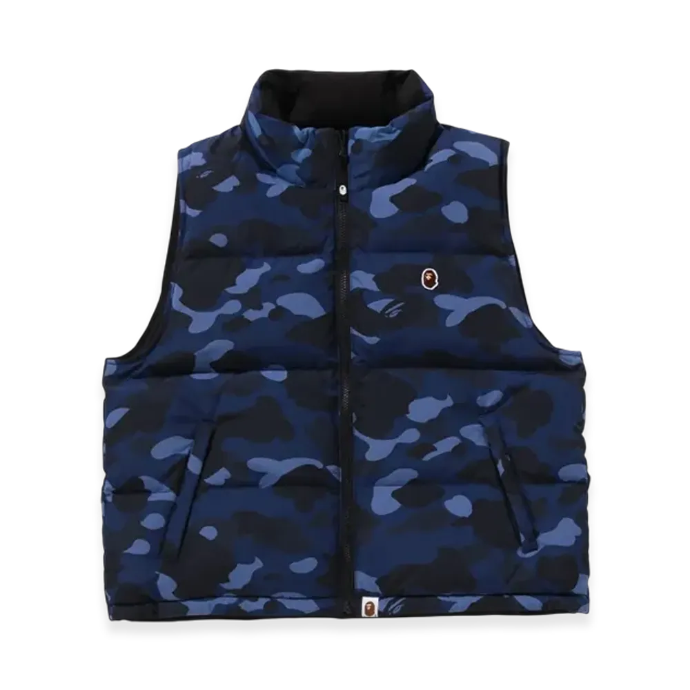 A BATHING APE Color Camo Reversible Down Vest "Navy"