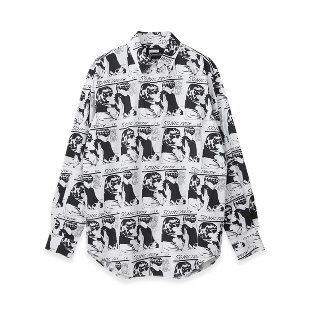 HYSTERIC GLAMOUR Sonic Youth Goo Scratch Pattern Regular Collar Shirt "White"