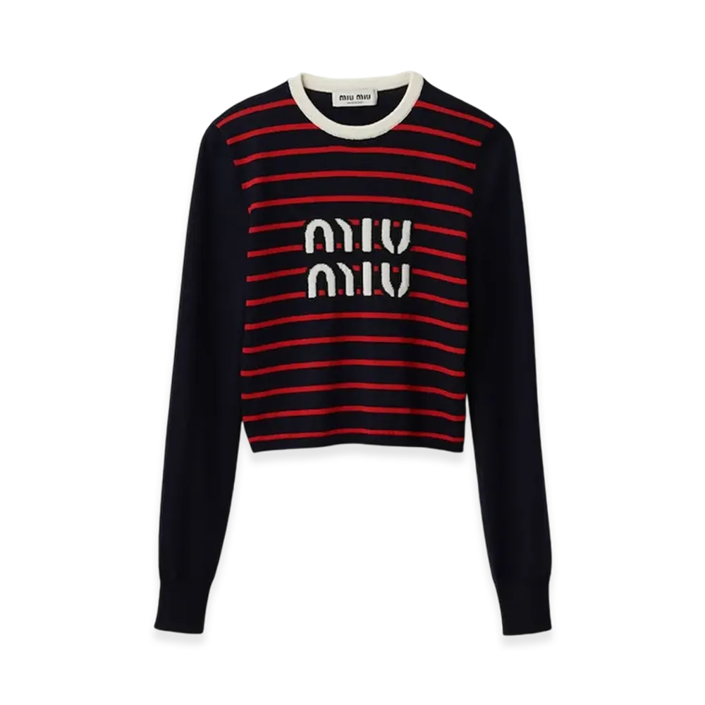 MIU MIU Women's Wool Crew Neck Sweater "Navy"