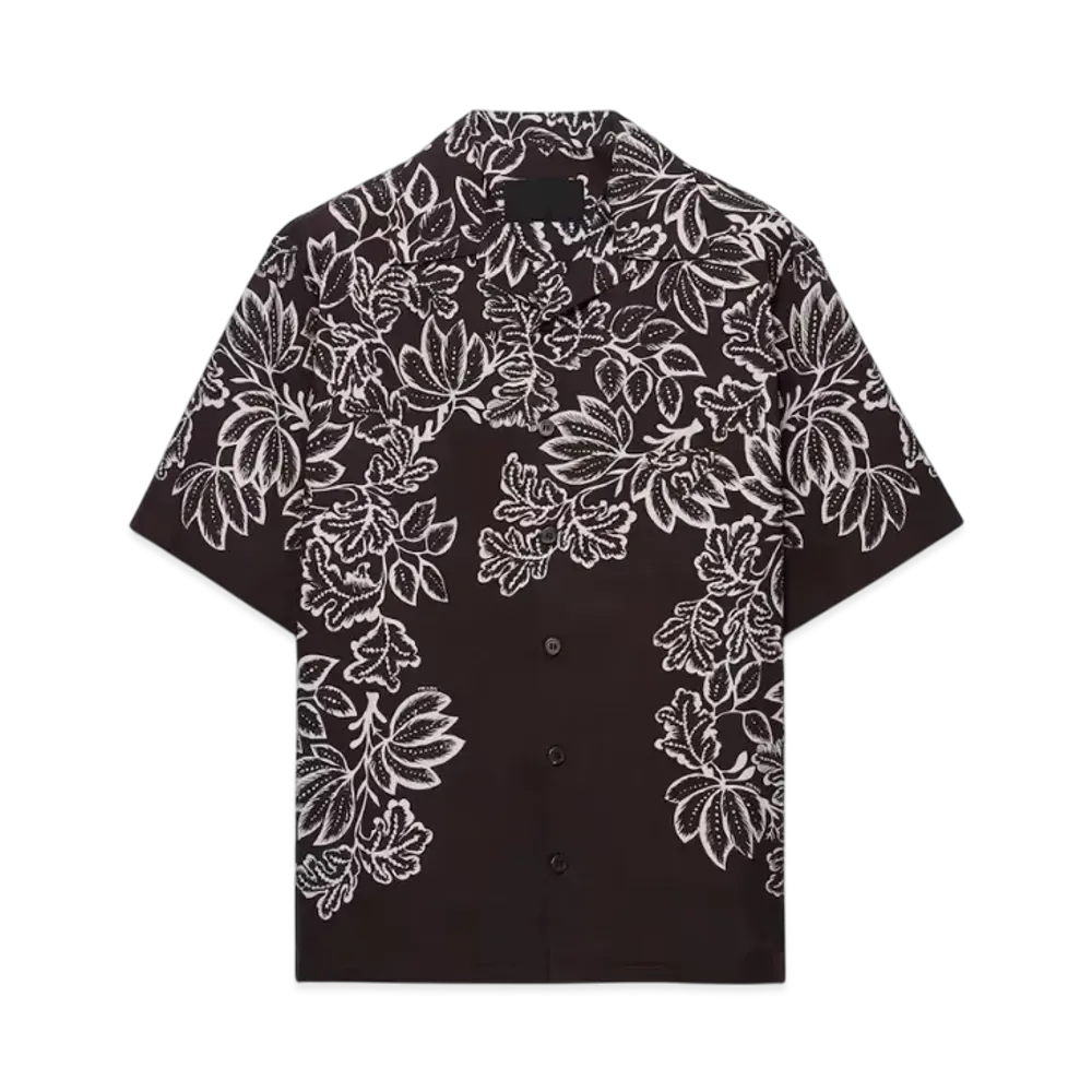 PRADA Men's Printed Cotton Bowling Shirt "Dark Brown"