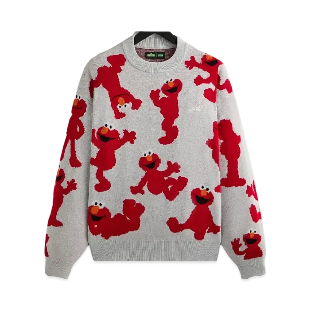 Kith x Sesame Street Elmo Intarsia Crewneck Sweater "Light Heather Grey"
