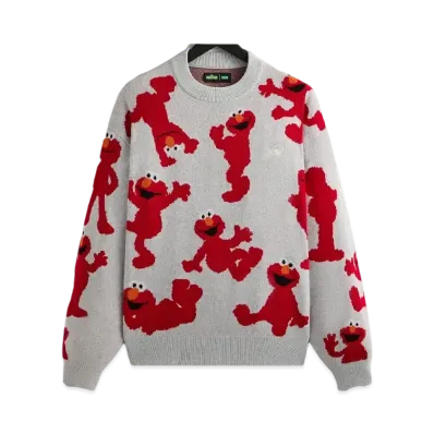 Kith x Sesame Street Elmo Intarsia Crewneck Sweater "Light Heather Grey"