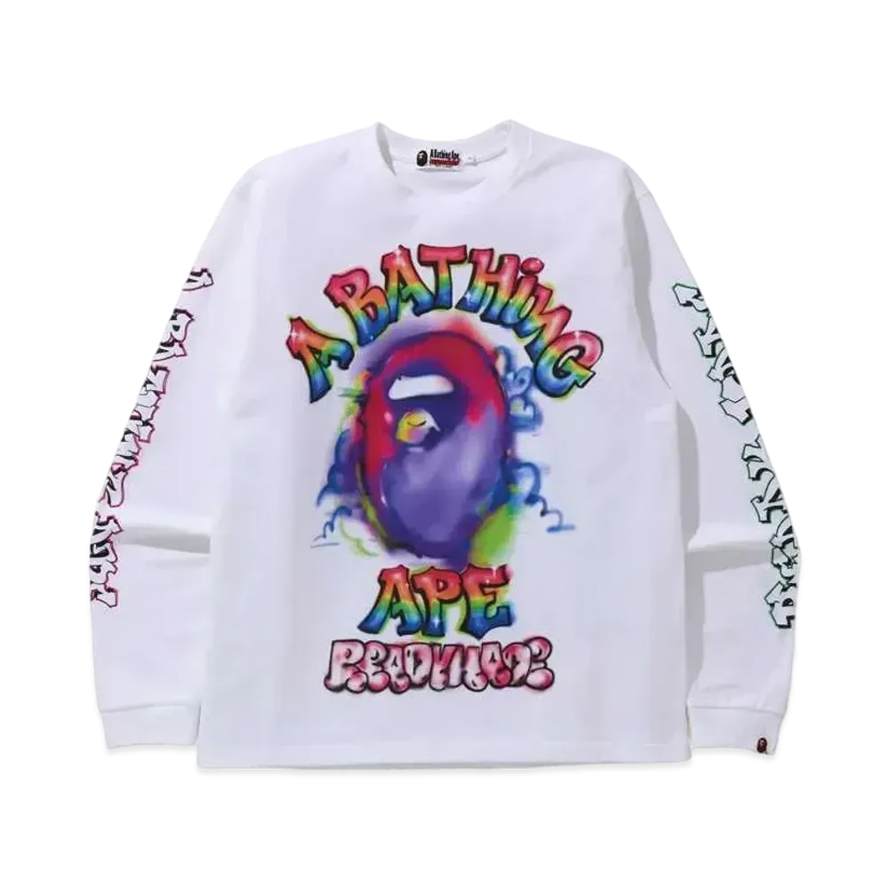 A BATHING APE / READYMADE SPRAY WIDE L/S TEE "White"