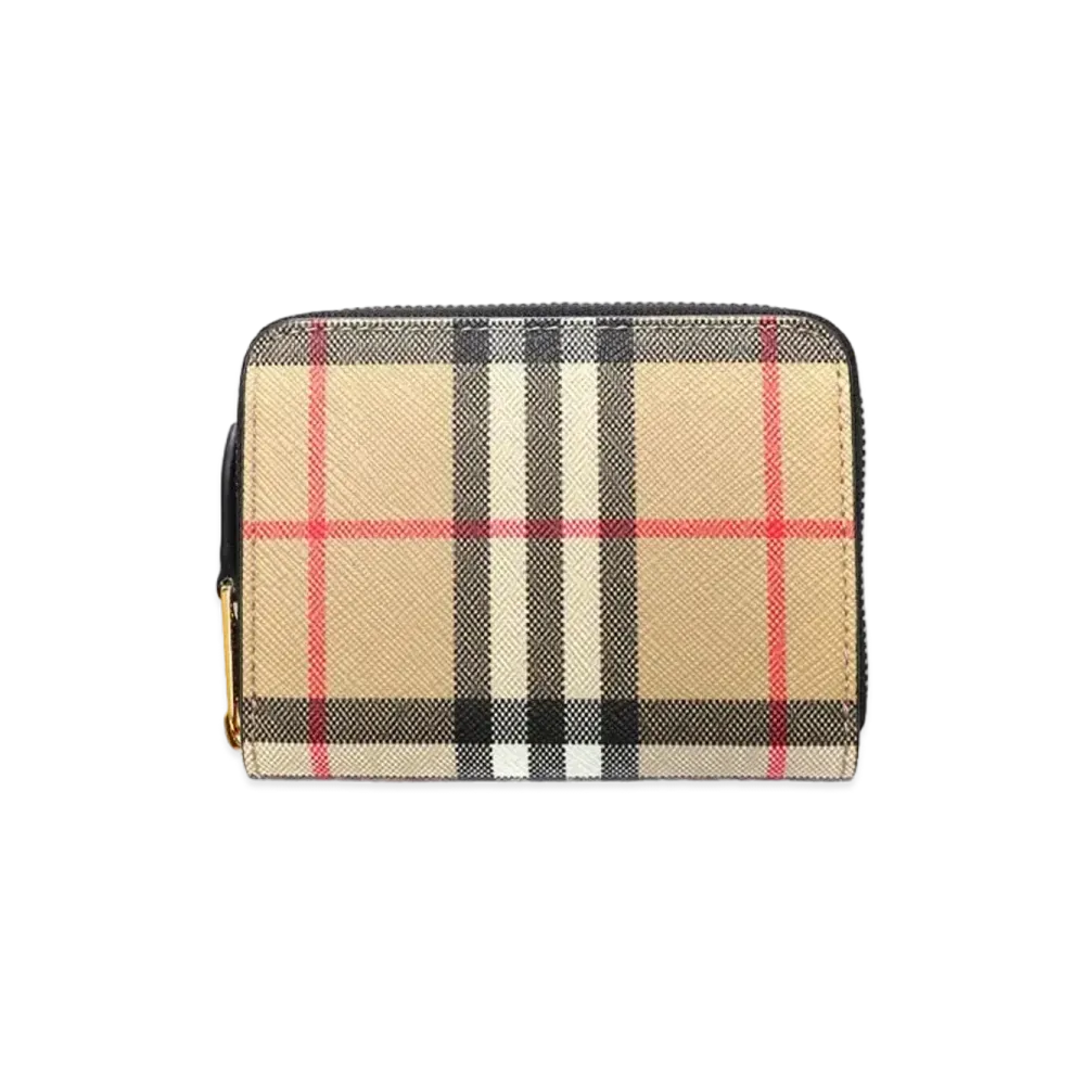 Burberry Vintage Check & Leather Zip Wallet "Archive Beige/Black"