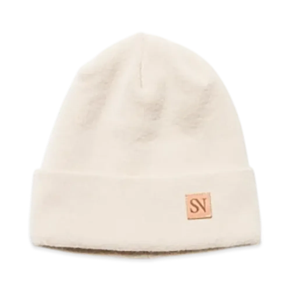 SOPHNET. Leather Patch Knit Cap "Off White"