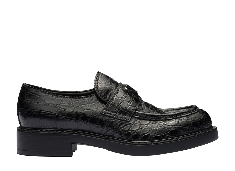 PRADA Chocolate Crocodile Leather Loafers "Black"