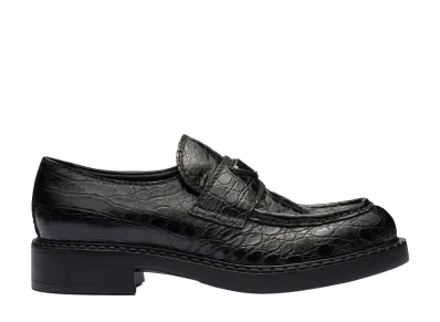 PRADA Chocolate Crocodile Leather Loafers "Black"