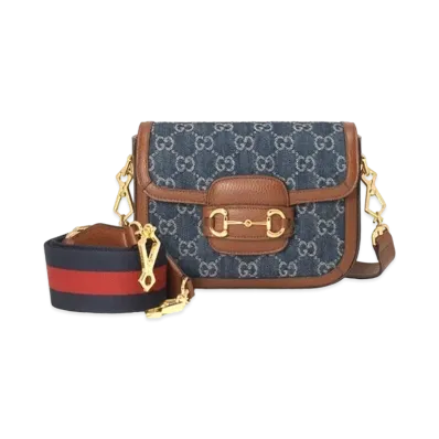 GUCCI Horsebit 1955 Mini Bag "Blue/Ivory GG Denim"
