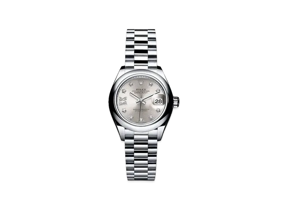ROLEX Date-Just 28 Silver Dial 10P Diamonds 279166