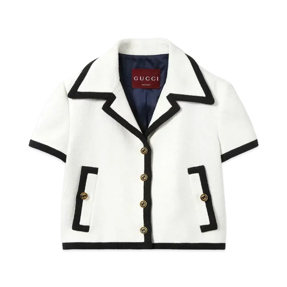 GUCCI Cotton Tweed Jacket "Off White/Black"
