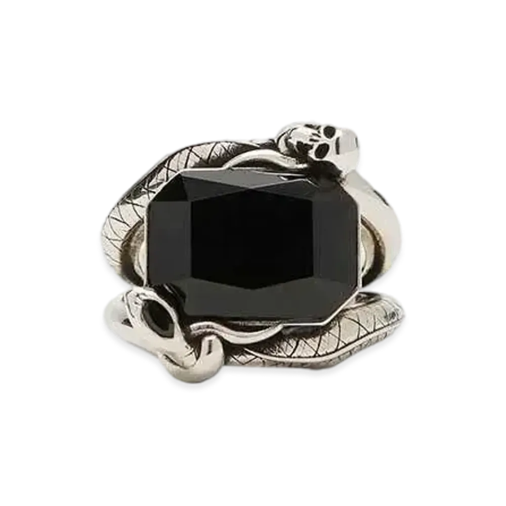 Alexander McQUEEN Snake & Skull Jeweled Ring "Antique Silver"