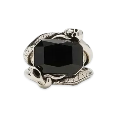 Alexander McQUEEN Snake & Skull Jeweled Ring "Antique Silver"