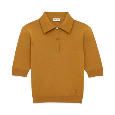 Saint Laurent Women's Polo Shirt Cassandre in Cashmere, Wool, and Silk "Marron"