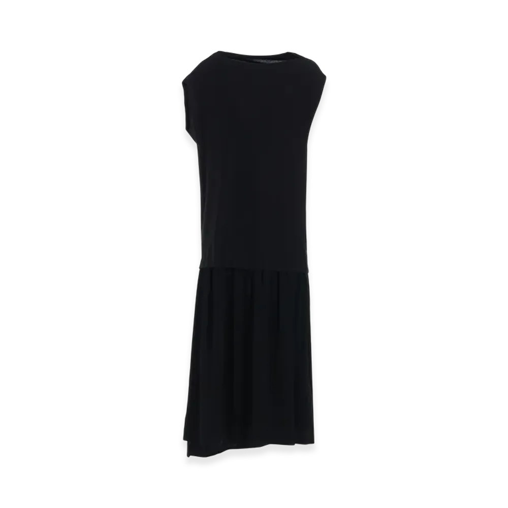 Y's Crepe De Chine Cloth French Sleeve Dress "Black"