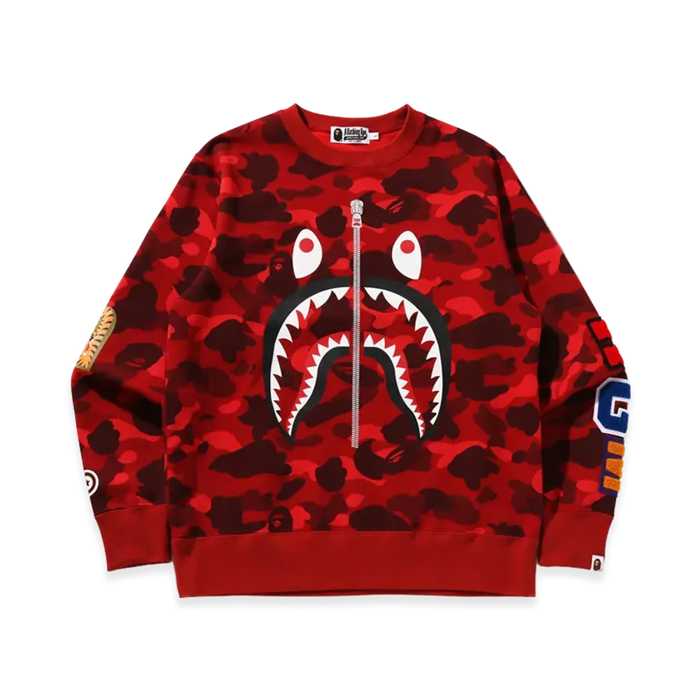 A BATHING APE Color Camo Shark Crewneck Sweatshirt "Red"