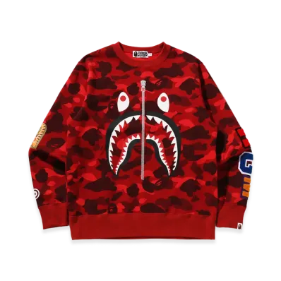 A BATHING APE Color Camo Shark Crewneck Sweatshirt "Red"