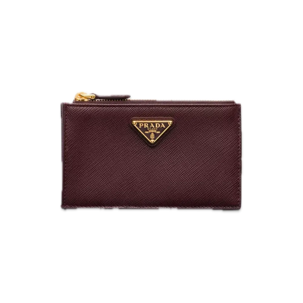 PRADA Saffiano Triangle Card Case "Bordeaux"