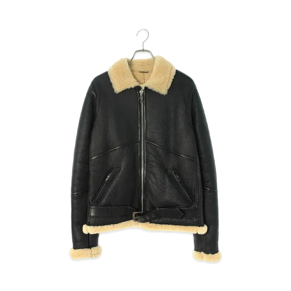 Chrome Hearts Kodiak Bear Sherling Mouton Rider Slider Leather Jacket "Black/Beige"