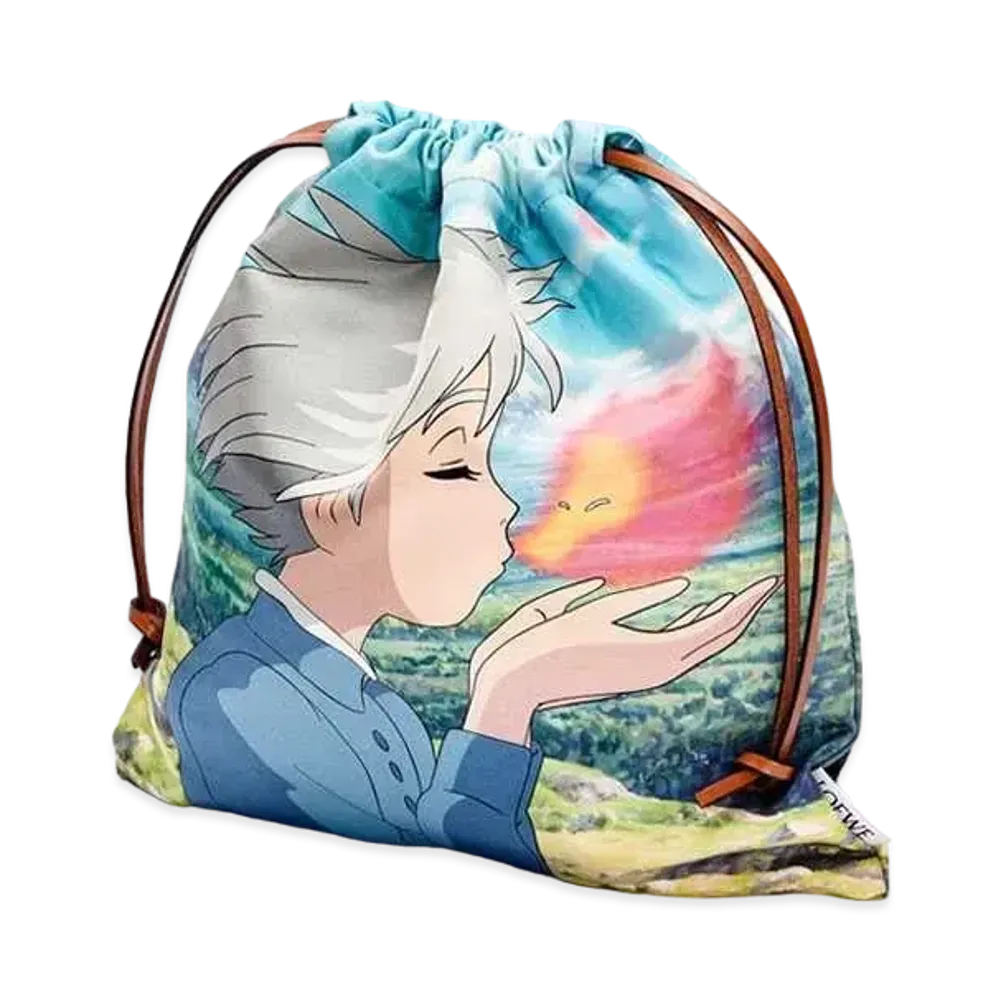 LOEWE x Howl's Moving Castle Calcifer Drawstring Pouch In Canvas "Multicolor"