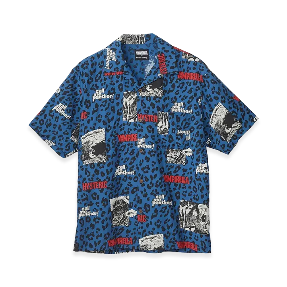 HYSTERIC GLAMOUR Vampirella/Call Me Panther Open Collar Shirt "Blue"