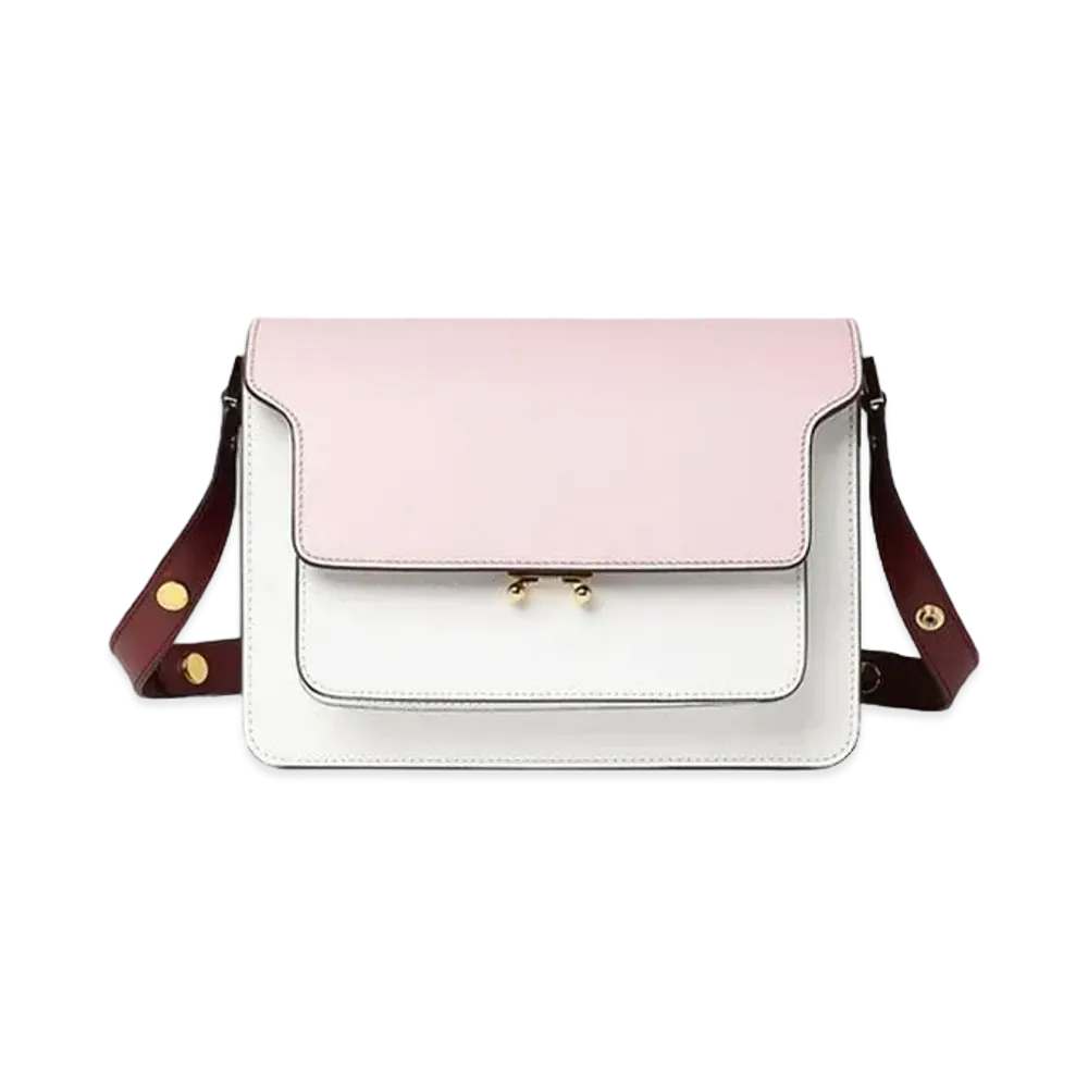 Marni TRUNK Bag in Saffiano Calfskin "Pink White/Burgundy"