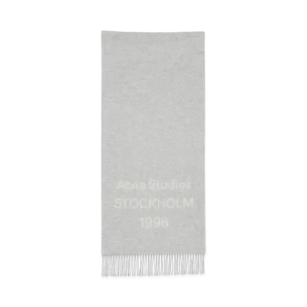 Acne Studios Logo Wool Scarf "Light Grey Melange/White"