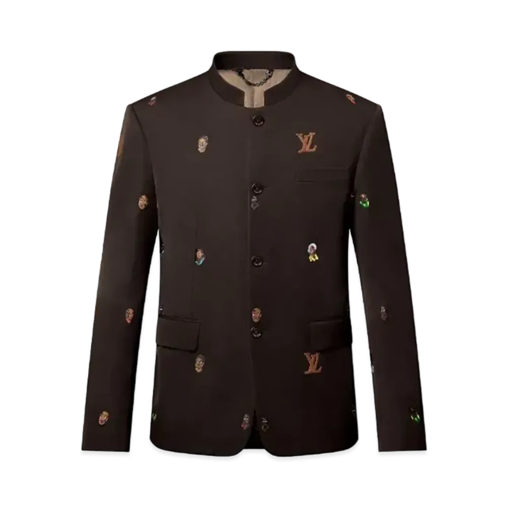 Louis Vuitton Embroidered Tailored Officer Collar Jacket "Brown"
