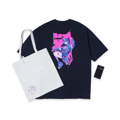 NEW ERA Short Sleeve Oversized Cotton T-Shirt Twill Tote Set Naoki Saito Back Print "Black"