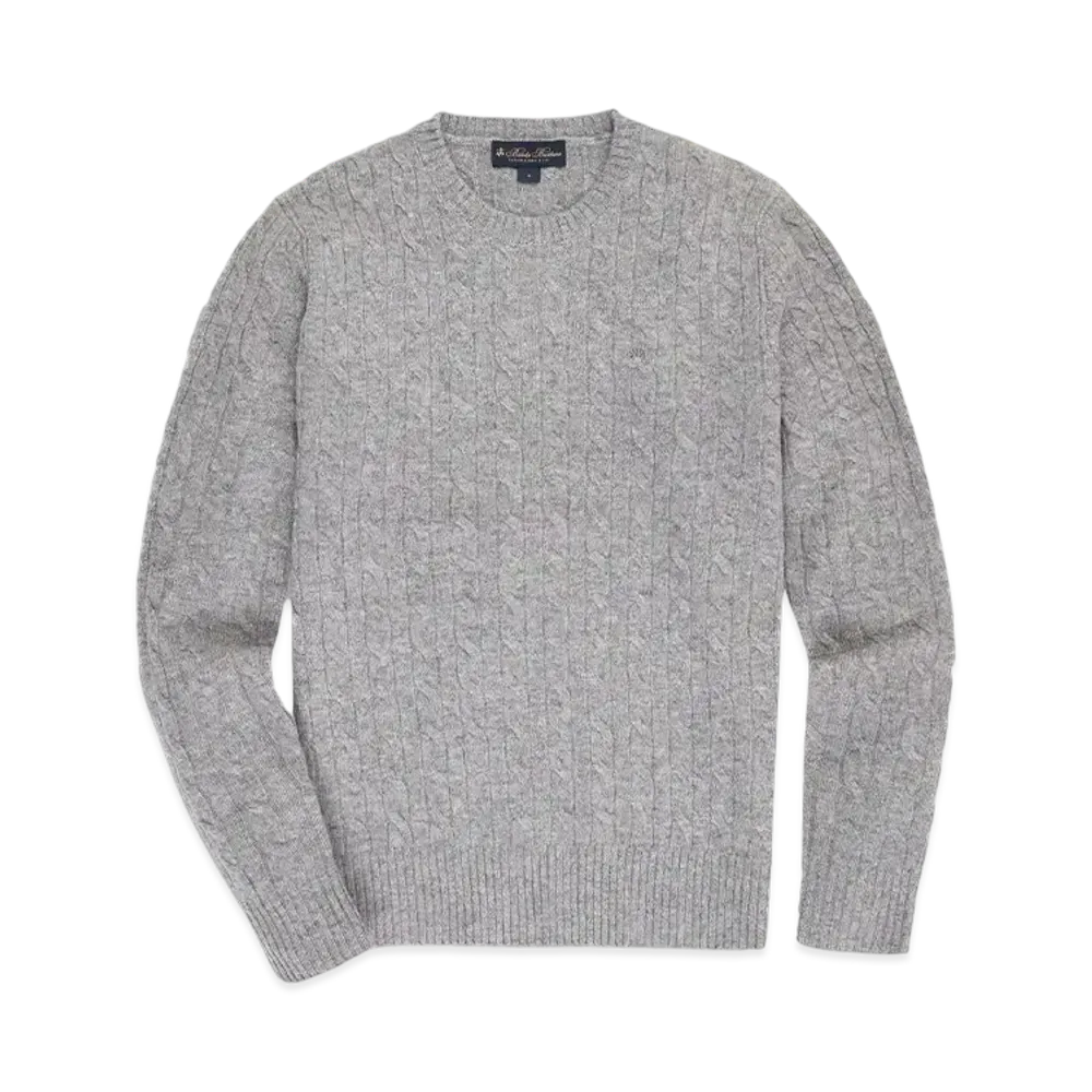 Brooks Brothers Wool GF Logo Cable Cewneck Sweater "Medium Grey"