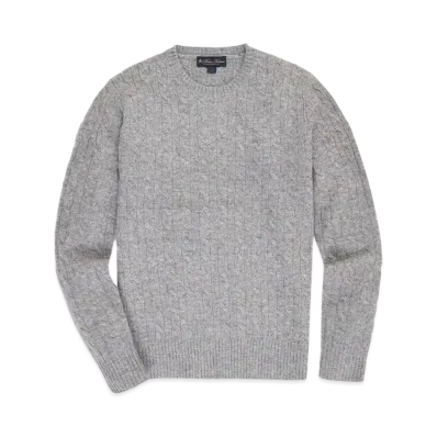 Brooks Brothers Wool GF Logo Cable Cewneck Sweater "Medium Grey"
