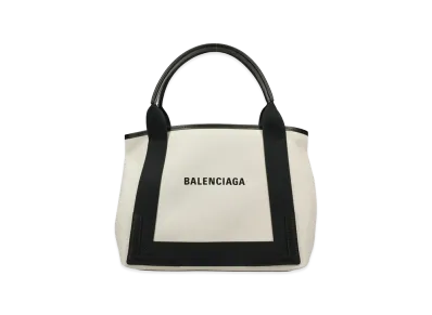 BALENCIAGA Women's Tote Bag Navy Cabas S "Natural/Black"