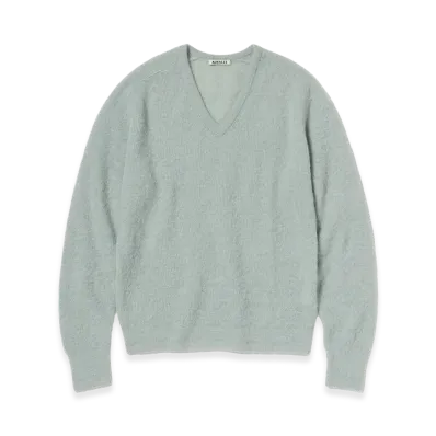 AURALEE Baby Suri Alpaca Sheer Knit V-Neck P/O "Dusty Mint"
