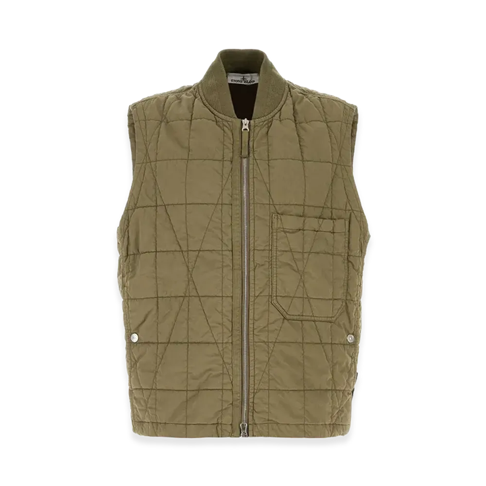 Stone Island Army Green Cotton Blend Sleeveless Jacket "Green"