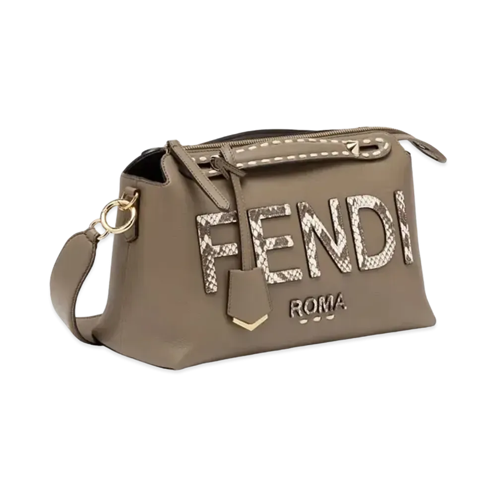 FENDI By The Way Medium Leather and Elaphe Boston Bag "Gray"