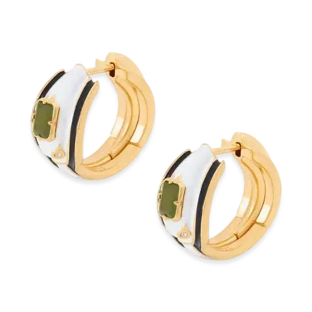 LOEWE Snake Earrings in Sterling Silver, Crystals and Jade "Gold/White"