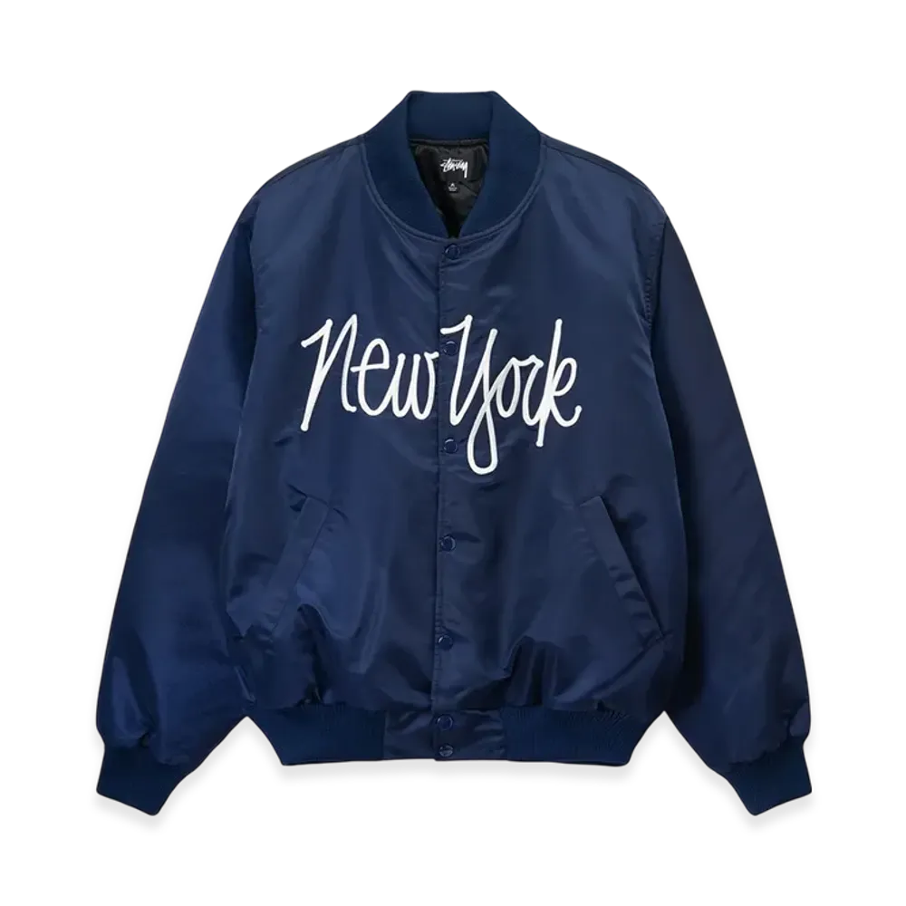 Stussy NY Chapter Satin Varsity Jacket "Navy"
