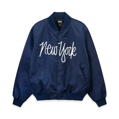 Stussy NY Chapter Satin Varsity Jacket "Navy"