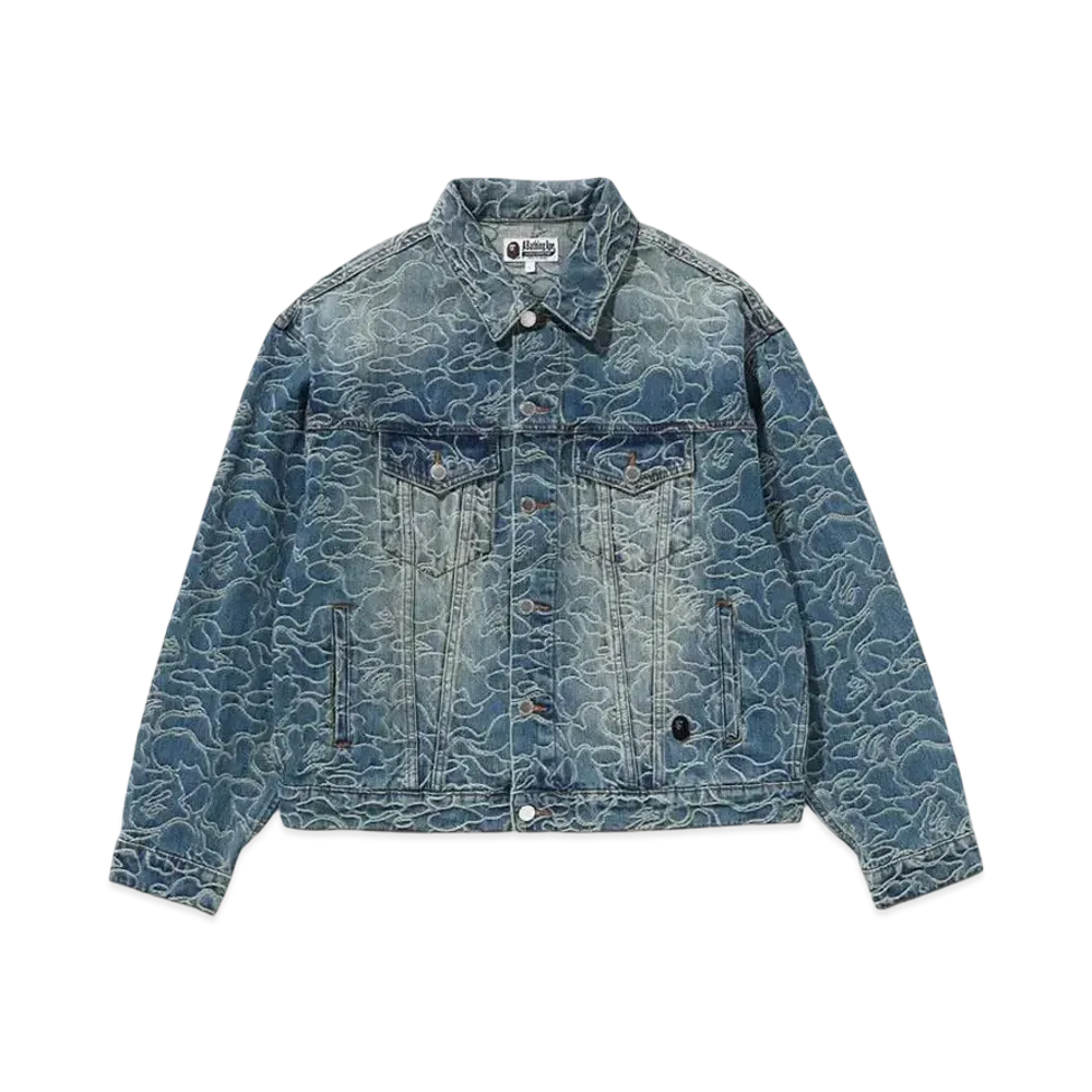A BATHING APE Line Camo Jacquard 13OZ Denim Jacket "Light Indigo"