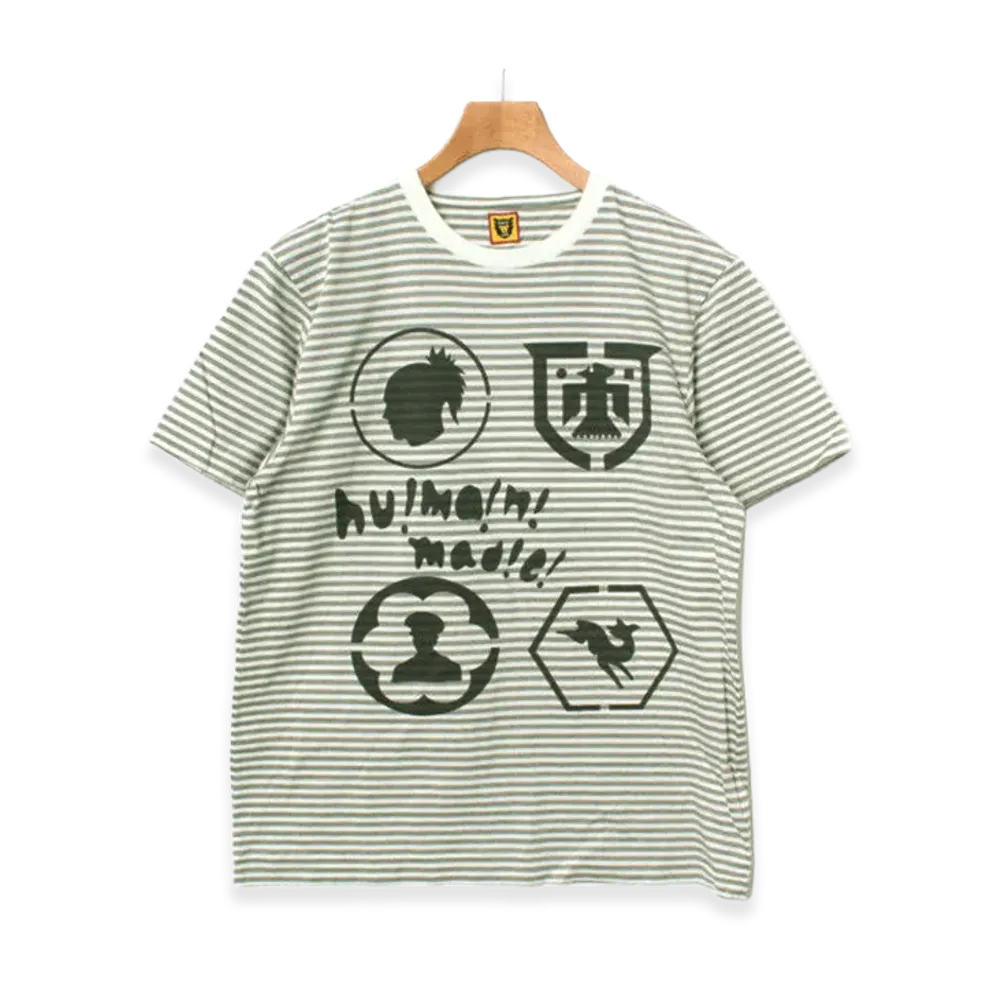 HUMAN MADE Striped Graphic T-Shirt "White/Gray"