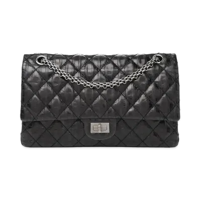 CHANEL 2.55 Chain Shoulder Metallic Calfskin "Black/Silver"