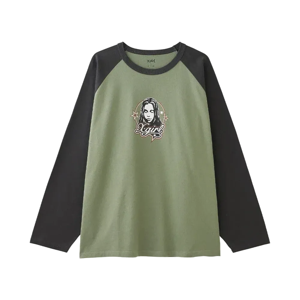 X-Girl Face And Stars B/B Big Tee "Olive"