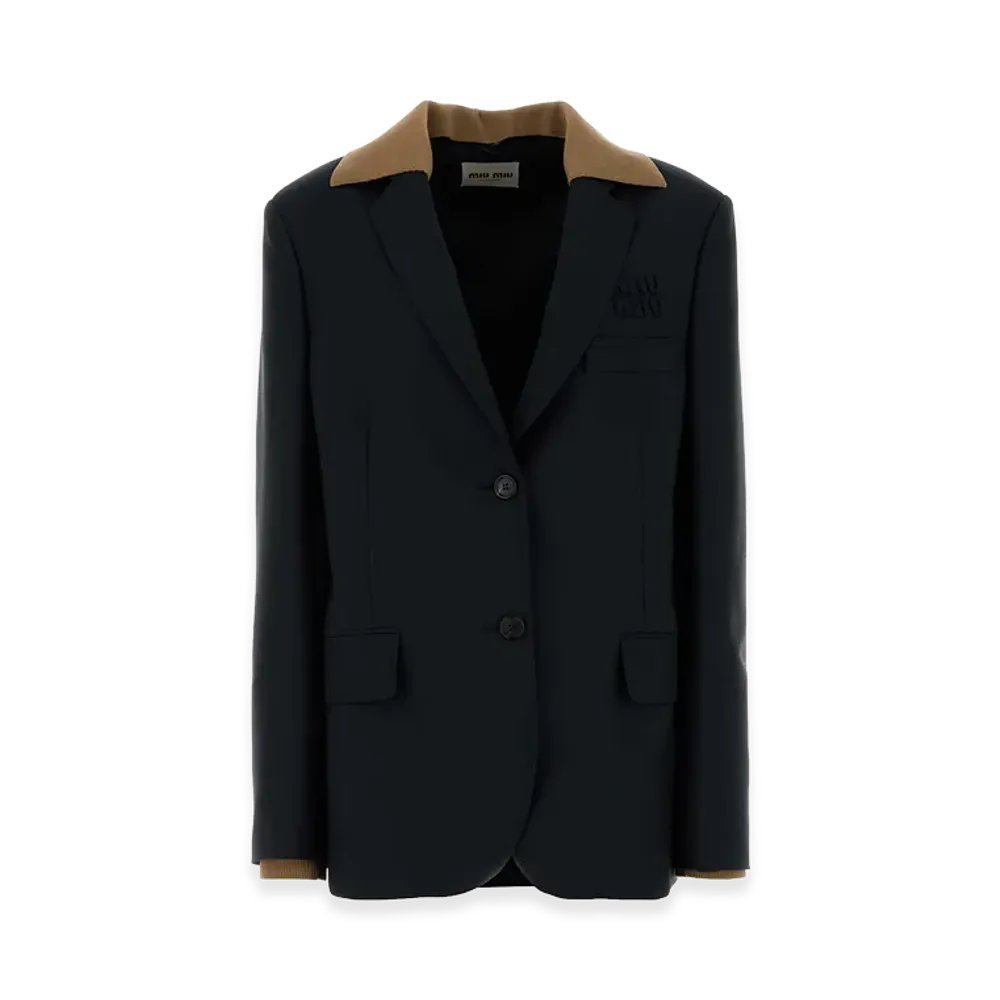 MIU MIU Women's Mohair Blend Oversize Blazer "Midnight Blue"