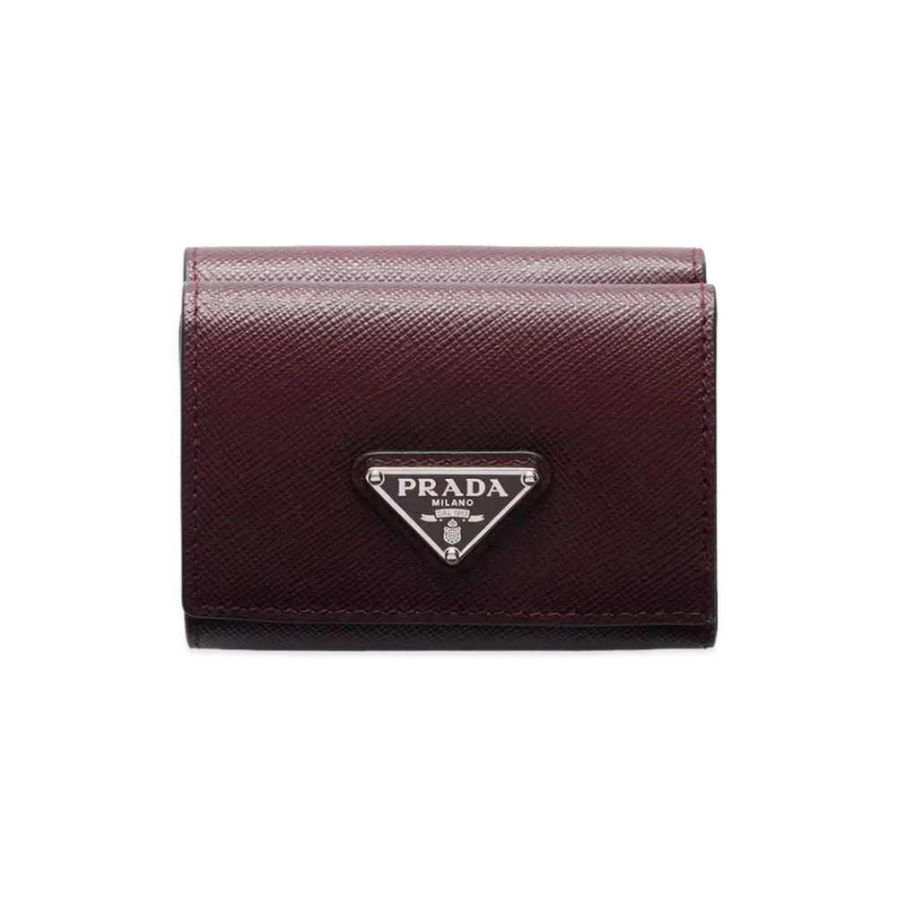 PRADA Saffiano Triangle Wallet "Burgundy"
